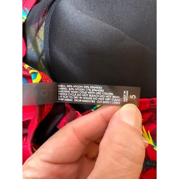 Torrid Red Palm Tropical Print Retro Wireless Ruched Bikini Top & Bottom Set 5X - Picture 8 of 13